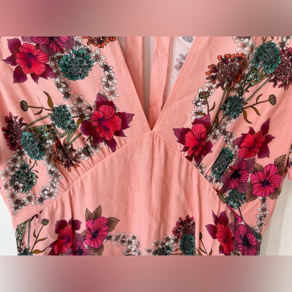 Sandro | Tissia Pink Floral Rose | Viscose | A-Line Prairie Midi Dress | Small - Picture 6 of 11